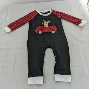 Buffalo Plaid Reindeer Boys Long Sleeve Romper Size 24 Months